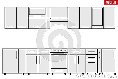 Sample of Modular kitchen objects. Vector Illustration