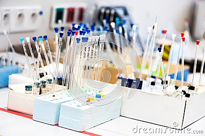 Sample tubes for NMR spectoscopy method, scientific research background Stock Photo