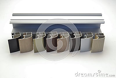 Samples of aluminum profiles handles wardrobe different colors Stock Photo