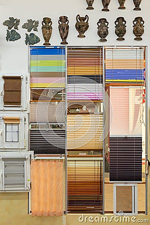 Samples of blinds for windows in the store Editorial Stock Photo