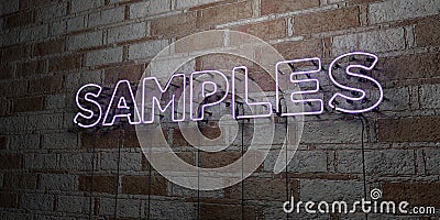 SAMPLES - Glowing Neon Sign on stonework wall - 3D rendered royalty free stock illustration Cartoon Illustration