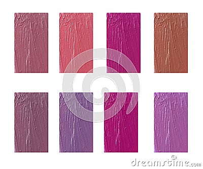 Samples of liquid lipstick for lips, collage decorative palette on a white background isolated Stock Photo