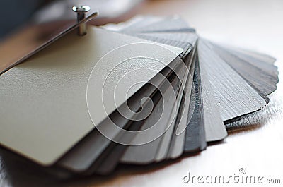 Samples of plastic for cladding furniture facades from MDF Stock Photo