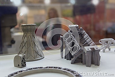 Samples produced by printing a 3D printer from a metal powder Stock Photo