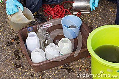 Sampling wastewater at wastewater treatment plant Stock Photo