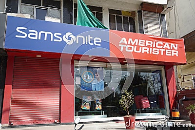 Samsonite and American Tourister logo. They are american luggage manufacturer and retailer, with products ranging from large Editorial Stock Photo