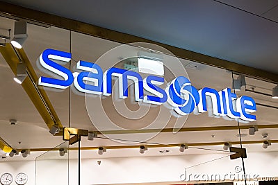 Samsonite store in Galeria Shopping Mall in Saint Petersburg, Russia. Editorial Stock Photo