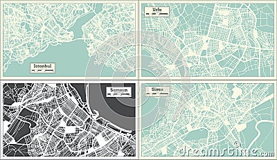 Samsun, Urfa, Sivas and Istanbul Turkey City Maps in Retro Style Stock Photo