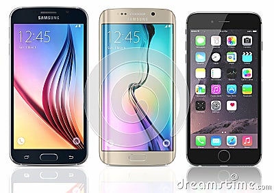 Samsung Galaxy S6 and Edge and iPhone 6 Editorial Stock Photo