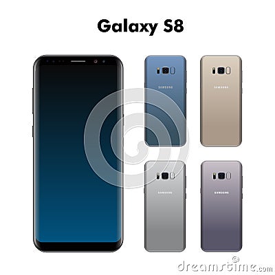 Samsung galaxy S8 isolated on white background with different colors vector illustration. Vector Illustration