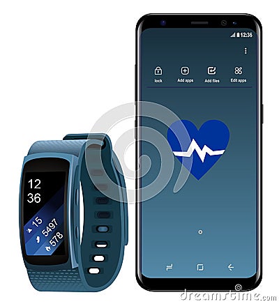 Samsung Galaxy S8 and Smartwatch Gear Fit Vector Illustration