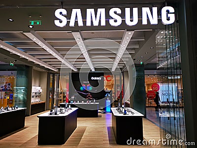 Samsung Galaxy stand at mall Afi Palace Cotroceni Editorial Stock Photo