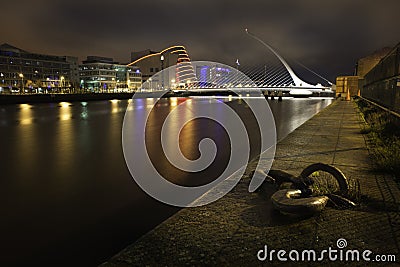 Samuel Becket Bridge in Dublin at Night Editorial Stock Photo