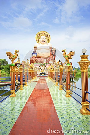 SAMUI, THAILAND - JULY 02, 2016: Sculpture of Happy Buddah in the temple Wat Plai Laem Editorial Stock Photo