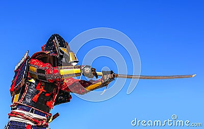 Samurai in ancient armor, sword attacks. warrior Stock Photo