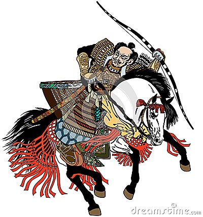 Samurai archer on white horseback Vector Illustration