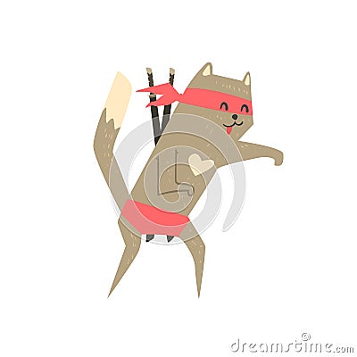 Samurai Cat Attacking Vector Illustration