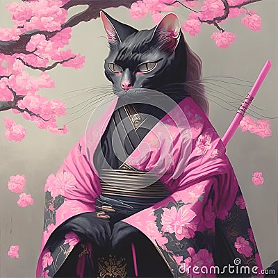 Samurai Cat Stock Photo