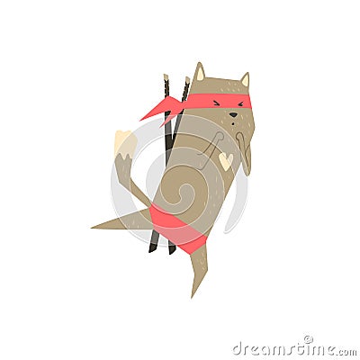 Samurai Cat Blocking Vector Illustration