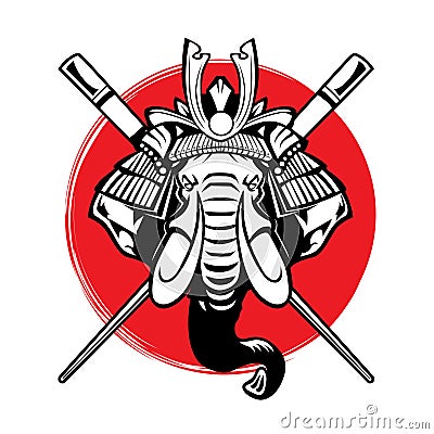 Samurai Elephan Red Japanese logo vector illustrtor Vector Illustration