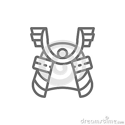 Samurai helmet, japanese warrior mask line icon. Vector Illustration
