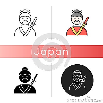 Samurai icon. Asian martial arts fighter Vector Illustration