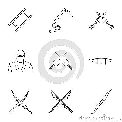 Samurai icons set, outline style Vector Illustration