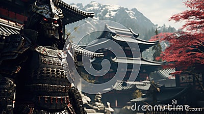Samurai by the Japan houses, a member of a powerful military caste in feudal Japan, especially a member of the class of Stock Photo