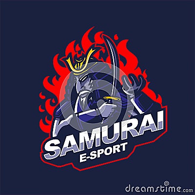 Samurai knight e-sport gaming mascot logo template Vector Illustration