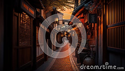 Samurai in a lonely alley Stock Photo