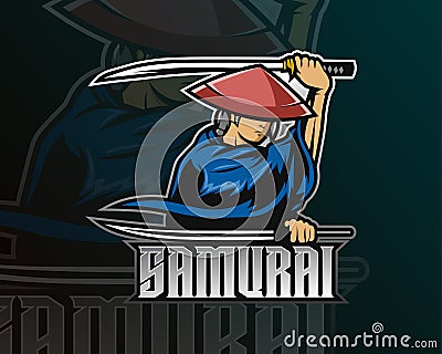Samurai mascot esport logo design illustrations vector template Vector Illustration