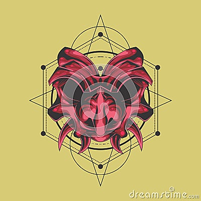 Pink samurai demon mask Vector Illustration