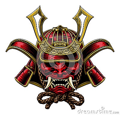 Samurai Mask Japanese Shogun Warrior Helmet Vector Illustration