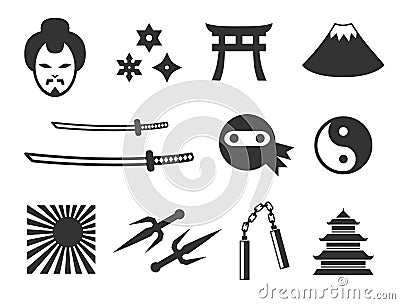 Samurai and ninja icons Vector Illustration