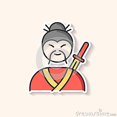 Samurai patch. Asian martial arts fighter Vector Illustration