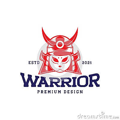 Samurai shogun warrior cat mask logo design vector graphic symbol icon sign illustration creative idea Vector Illustration