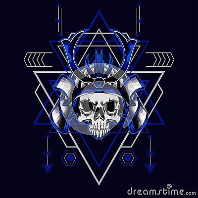 Samurai skull helmet with sacred geometry for t-shirt design Vector Illustration