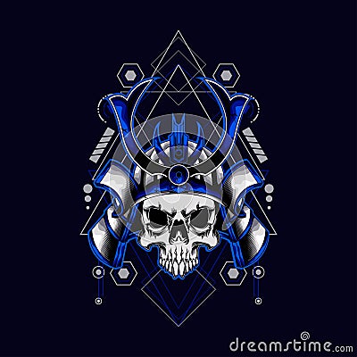 Samurai skull helmet with sacred geometry for t-shirt design Vector Illustration