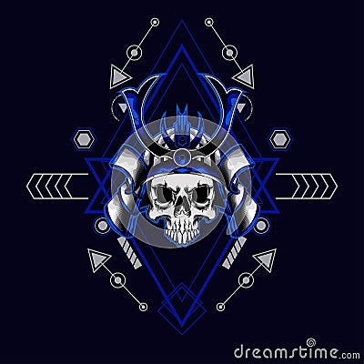 Samurai skull helmet with sacred geometry for t-shirt design Vector Illustration