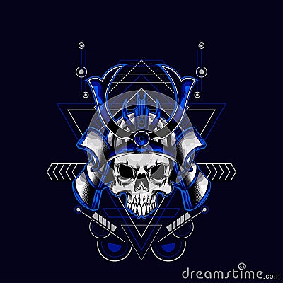 Samurai skull helmet with sacred geometry for t-shirt design Vector Illustration