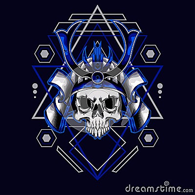 Samurai skull helmet with sacred geometry for t-shirt design Vector Illustration