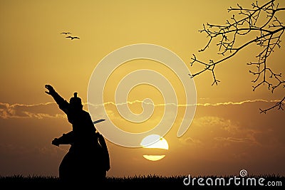 Samurai at sunset Stock Photo