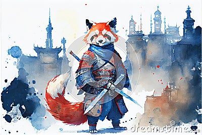 Samurai with sword Cartoon Illustration