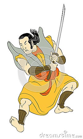 Samurai warrior with katana sword fighting stance Stock Photo