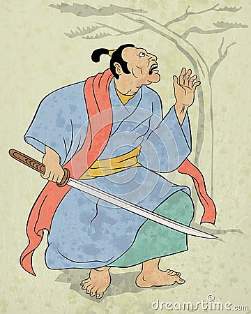 Samurai warrior with katana sword fighting stance Stock Photo