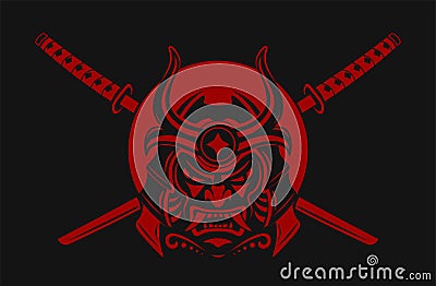 Samurai Warrior With Katana Sword. Samurai mask Japanese. Ronin. Vector illustration. Vector Illustration