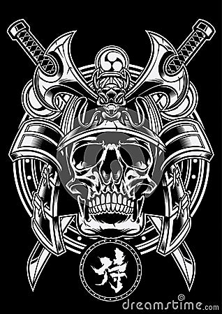 Samurai warrior skull with traditional japanese sword of katana Vector Illustration