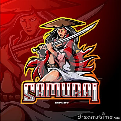 Samurai woman esport logo mascot design. Vector Illustration