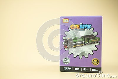 Samut Prakan, Thailand - August 16, 2020 : Blocks of toy Thai classic train from LOZ Creator in box Editorial Stock Photo