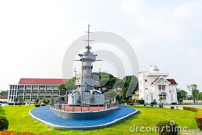 Super structure and gun turret of 80 years old HTMS Thonburi Editorial Stock Photo